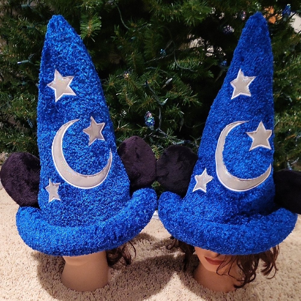 DISNEY FANTASIA MICKEY EARDS Blue Wizard Hat with Silver Stars, Set Of 2